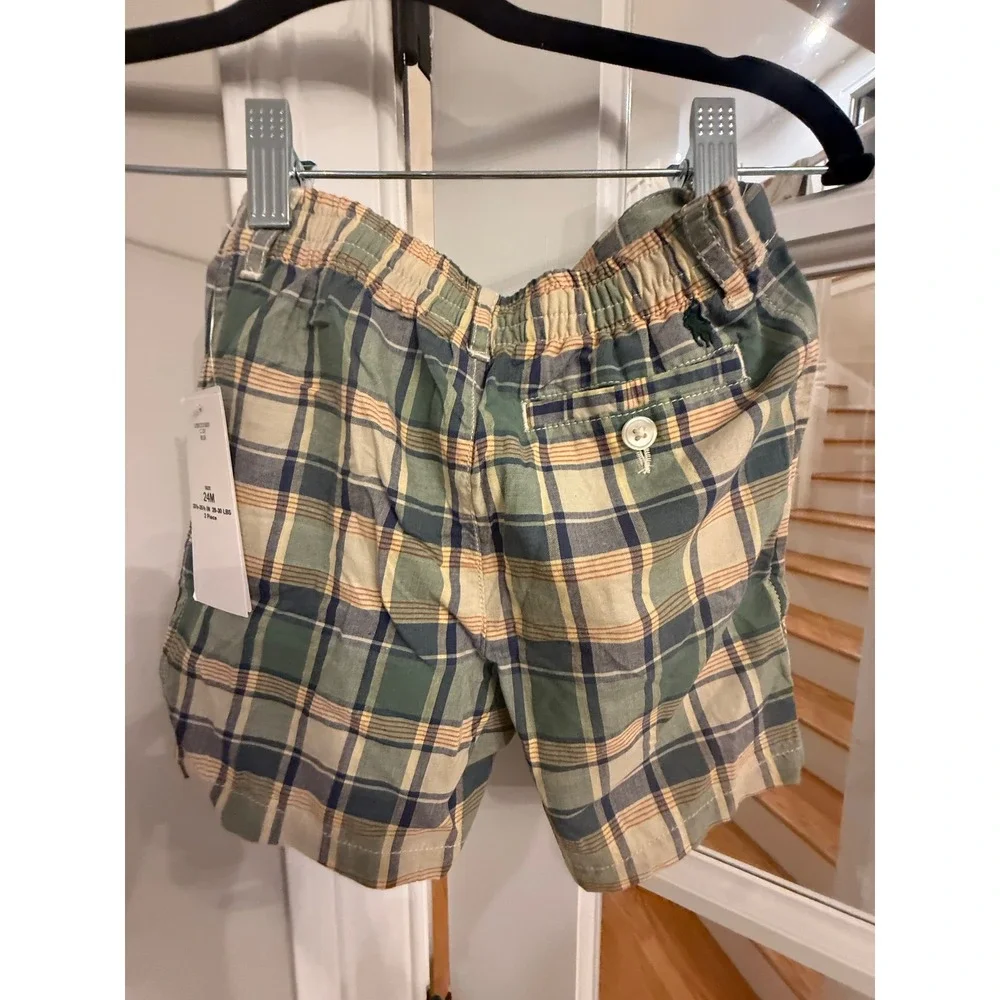 Ralph Lauren Toddler Boys Plaid Shorts Green Blue 24M NWT